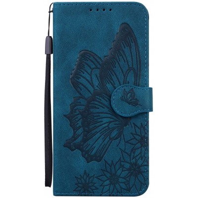 Miagon Hülle für Samsung Galaxy S10 Plus,Schutzhülle PU Flip Leder Brieftasche Handytasche mit Retro Schmetterling Entwurf Kartenfächer Klapp Handyhülle,Blau