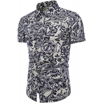 Bluse Shirts T-Shirt Tops Herren Sommer Bohe Floral Kurzarm Leinen Basic T Shirt Bluse Top Plus Size
