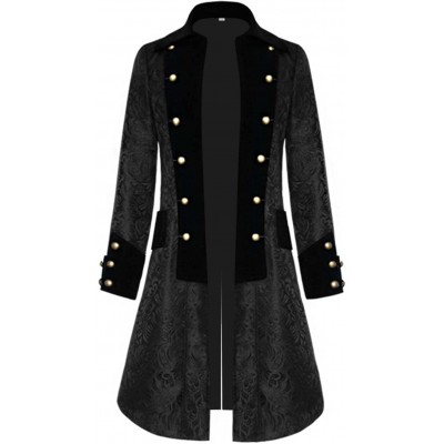 HONGMEI Herren Gothic Tailcoat Steampunk Victorian Jacke Uniform Samtkragen Jacquard Mantel Kostüm black-3XL