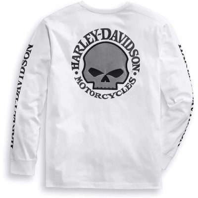 HARLEY-DAVIDSON Herren Langarm-Shirt Schwarz Skull Longsleeve Baumwolle Sweater Pullover Weiss Weiß-Weiß XL