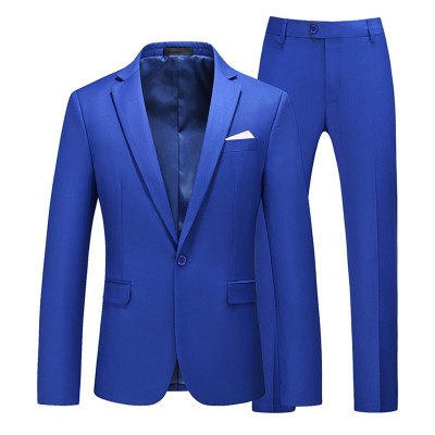 2 Teiliger Business Anzug Für Herren 1 Knöpfe Schmale Einfarbige Jacke Smoking Anzüge Elegante Formale Hochzeits-Blazerhose Blau 2,4XL
