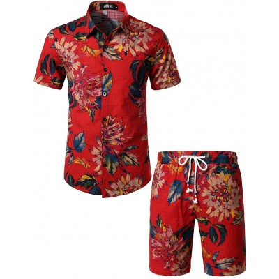 JOGAL Herren Hawaiianisches Hemd und kurze Anzüge Gr. 56 Red Anzüge