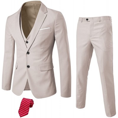 MrSure Herren 3 Stück Anzug Blazer Slim Fit Tux mit 2 Knopf Jacke Weste Hosen & Krawatte Set für Party Hochzeit und Business