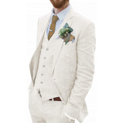 Retro Blau Leinen Anzug für Männer Casual Hochzeit Anzug für Männer Seersucker Anzug Slim Fit 3 Stück Jacke Blazer Bräutigam Smoking