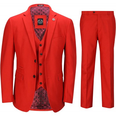 Xposed Herren 3 Stück Anzug In Rot Stilvolle Formal Hochzeit Party Maßgeschneidert Jacke Hosen Weste