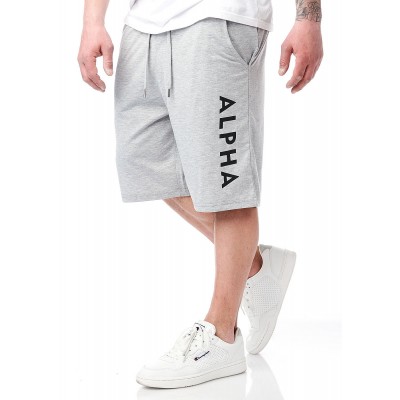 Herren Shorts | Alpha Industries Herren Jersey Shorts mit Logo Schriftzug 3-Pockets heather grau - UW85453Alpha Industriesgrau22030356
