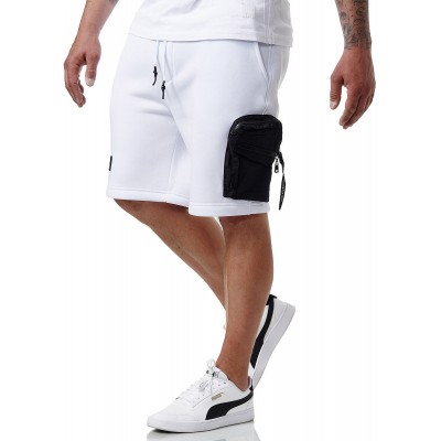 Herren Shorts | Brave Soul Herren Sweat Shorts Kontrast Zipper Tasche und 3-Pockets optic weiss schwarz - TK91179Brave Soul Menweiß21052472