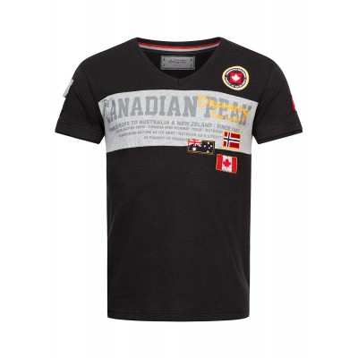 Herren Oberteile | Canadian Peak Herren T-Shirt mit V-Neck und Logo Print mit Patches schwarz - QT02092Canadian Peakschwarz22030566