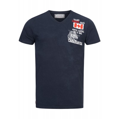 Herren Oberteile | Canadian Peak Herren T-Shirt mit V-Neck und Logo Print navy blau - XM91406Canadian Peaknavy22030556
