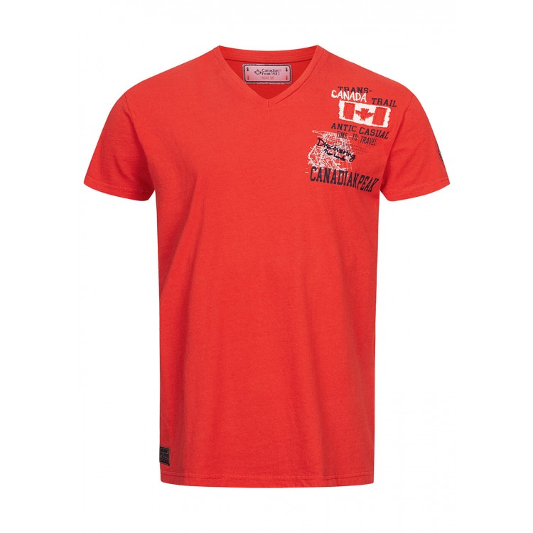 Herren Oberteile | Canadian Peak Herren T-Shirt mit V-Neck und Logo Print rot - CK80698Canadian Peakrot22030557