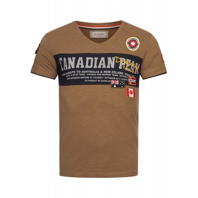 Herren Oberteile | Canadian Peak Herren T-Shirt mit V-Neck und Logo Print taupe beige - PX65051Canadian Peakbeige22030567