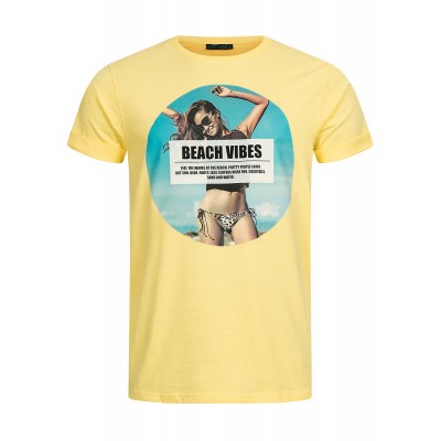 Herren Oberteile | Stitch & Soul Herren T-Shirt Beach Vibes Print mimosa gelb - FP10325Stitch & Soul Herrengelb20020708-S-YE
