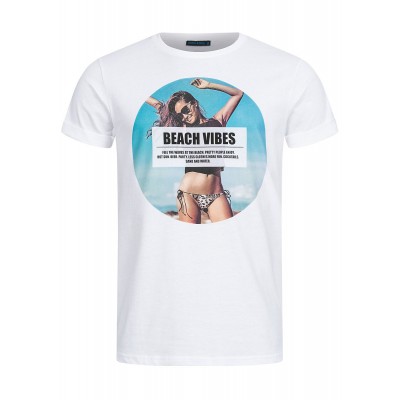 Herren Oberteile | Stitch & Soul Herren T-Shirt Beach Vibes Print weiss blau - XV35715Stitch & Soul Herrenweiß20020707-S-WH