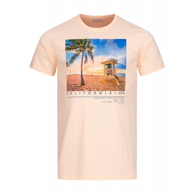 Herren Oberteile | Stitch & Soul Herren T-Shirt Strand Print vorne hell peach orange - GK60038Stitch & Soul Herrenorange21020407-S-OR