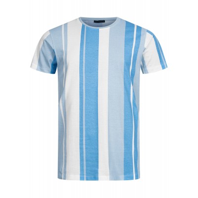 Herren Oberteile | Stitch & Soul Herren T-Shirt Streifen Muster aqua blau - ED32015Stitch & Soul Herrenblau20020746-S-BL