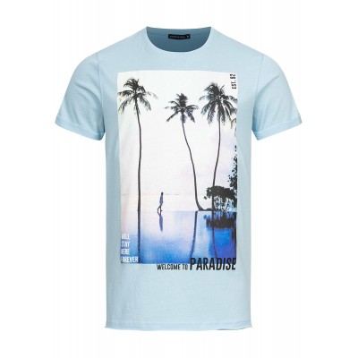 Herren Oberteile | Stitch & Soul Herren Turn-Up T-Shirt mit Paradise Print aqua hell blau - IO36924Stitch & Soul Herrenblau21020369-S-BL