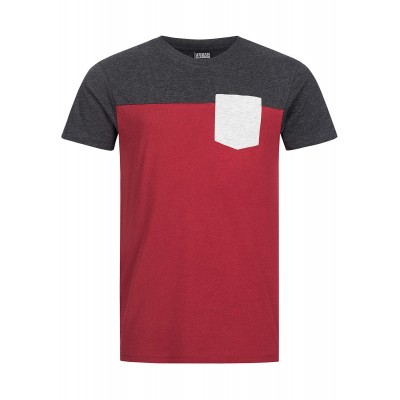 Herren Oberteile | Urban Classics Herren T-Shirt dreifarbig mit Brusttasche burgundy rot - CW05824Urban Classicsrot18031030