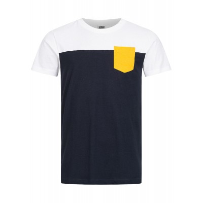 Herren Oberteile | Urban Classics Herrn T-Shirt Colorblock Pocket navy blau weiss gelb - PA92817Urban Classicsnavy19083386