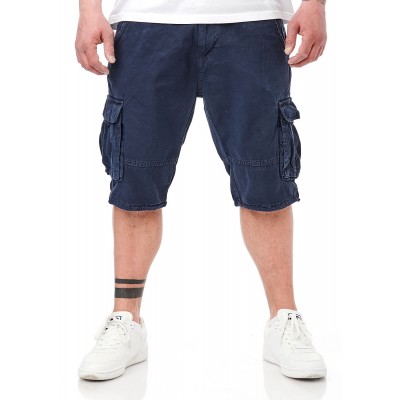 Herren Hosen | Indicode Herren kurze Cargo Jeans Hose mit Gürtel und 7-Pockets navy blau - PB34164Indicodenavy22030822
