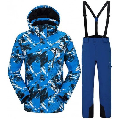 Acant Herren Skianzüge Outdoor Skisport Warme Jacken Print Mode Leichter Schneeanzug Hose B Navy-XXL